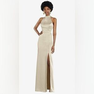 Lovely High Neck Backless Maxi Dress with Slim Belt in Champagne Size 8 NWT